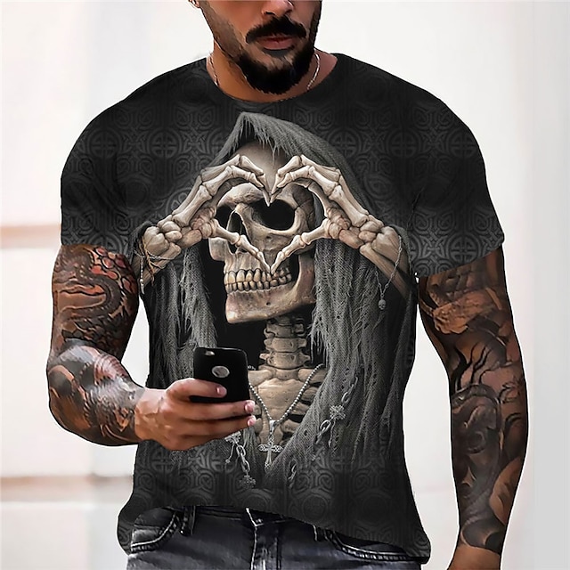  Herre Unisex Hodeskaller Grafiske trykk Skjelett T skjorte Kortermet T skjorte 3D-utskrift Crew-hals Skjorte Sport Designer Fritid utendørs Gate Daglig Svart Sommer Klær S M L XL XXL 3XL