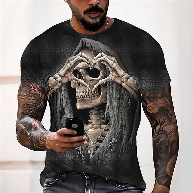 Men's Unisex Skull Grim Reaper Graphic Prints Skeleton T Shirt Short Sleeve T shirt 3D Print Crew Neck Shirt Sports Designer Casual Outdoor Street Daily Black Summer Clothing Apparel S M L XL XXL 3XL3