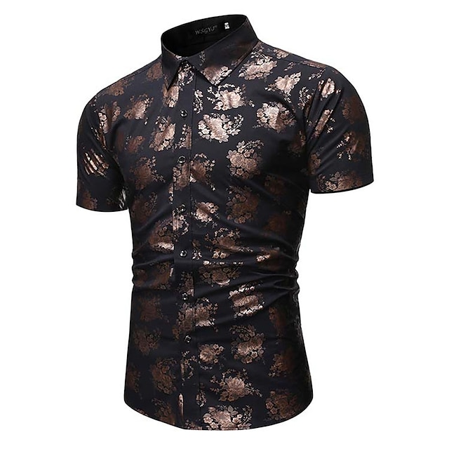 Mens Clothing Mens Shirts | Mens Shirt Graphic Patterned Turndown Street Casual Button-Down Bronzing Short Sleeve Tops Business 