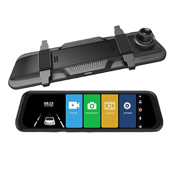  1080P Rear View Dash Cam 9.66 Inch Touchscreen Car DVR Video Recorder Front & Rear Dual Camera Driving Recorder 170° Wide Angle Support Night Vision G-Sensor Loop Recording