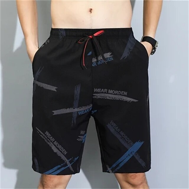 Mens Clothing Mens Bottoms | Mens Casual Shorts Print Knee Length Pants Casual Daily Inelastic Letter Mid Waist Black M L XL XXL