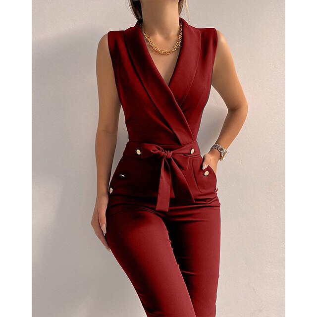 Womens Clothing Womens Bottoms | Womens Fashion Jumpsuit Rompers Side Pockets Full Length Pants Casual Weekend Micro-elastic Pla