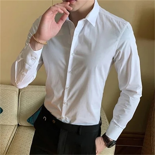 Mens Clothing Mens Shirts | Mens Shirt Solid Colored Square Neck Casual Daily Tops Business Casual White Black Blue - YW55386