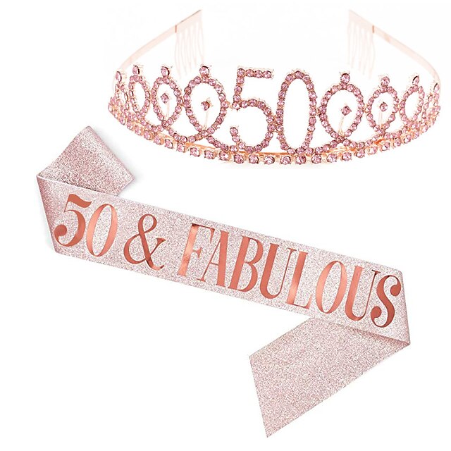 50th Birthday Crown And Birthday Girl Sash Set Rhinestone Tiaras And