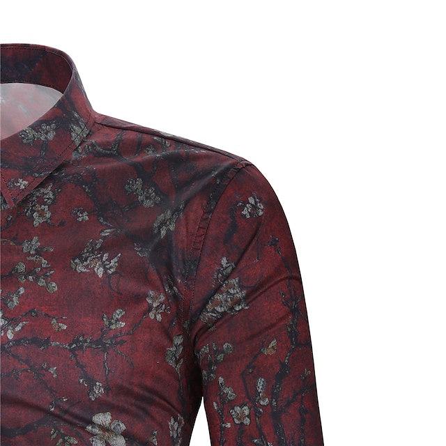 Mens Clothing Mens Shirts | Mens Shirt Floral Geometric Classic Collar Party Casual Print Long Sleeve Tops Ethnic Style Casual W