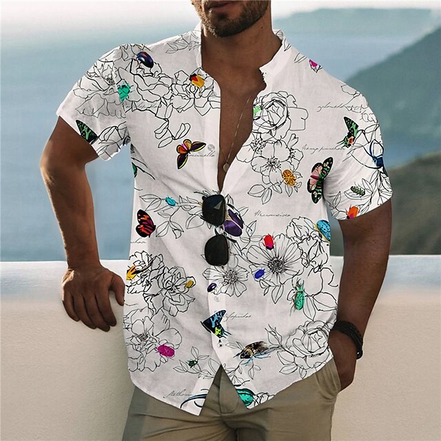 Mens Clothing Mens Shirts | Mens Shirt 3D Print Scenery Spray Stand Collar Casual Daily Button-Down Print Short Sleeve Tops Desi