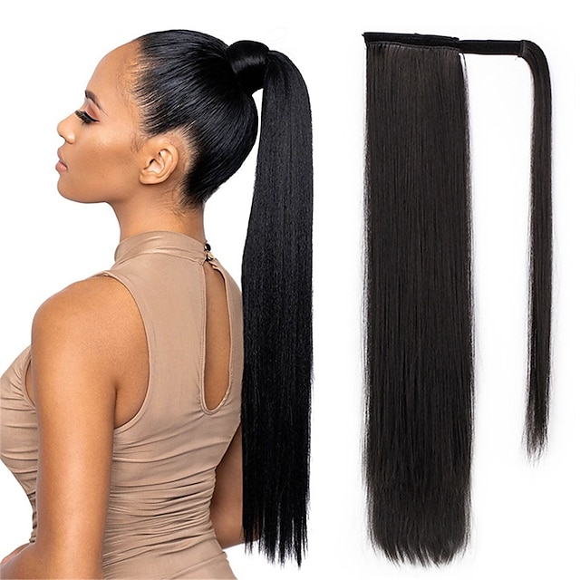  Clip in Ponytail Extension Wrap Around Straight Hair 22 inch Synthetic Hairpiece-Natural Black 1B color