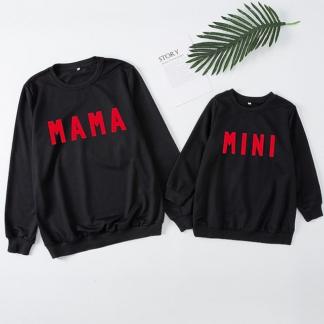 Baby & Kids Matching Outfits | Mommy and Me Sweatshirt Letter Street Print White Black Gray Long Sleeve Active Matching Outfits 