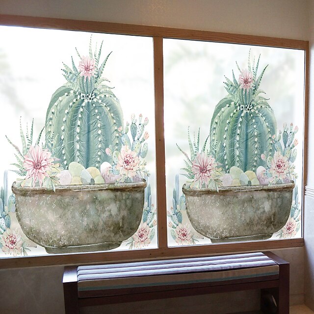  couverture de fenêtre cactus film statique intimité décoration auto-adhésif pour uv bloquant contrôle de la chaleur verre fenêtre autocollants 60 * 58 cm