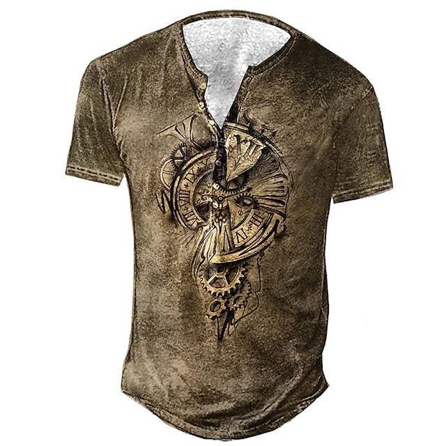 Mens Clothing Mens Tees & Tank Tops | Mens Henley Shirt Tribal Henley Casual Daily Button-Down Print Long Sleeve Tops Casual Fas