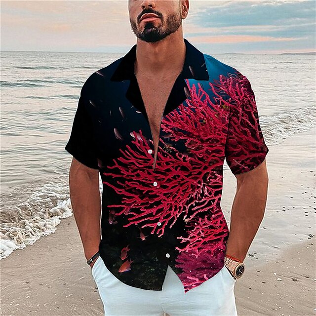 Mens Clothing Mens Shirts | Mens Shirt 3D Print Scenery Underwater World Turndown Street Casual Button-Down Print Short Sleeve T