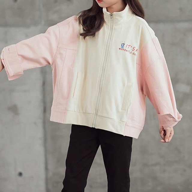 Baby & Kids Girls Clothing | Kids Girls Jacket Long Sleeve Pink Letter Zipper Fall Spring Active Daily 3-10 Years - CZ73079