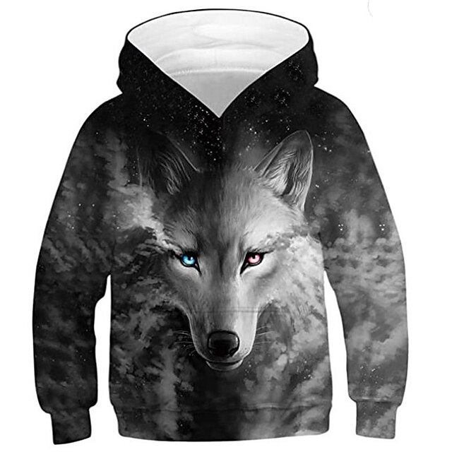 Baby & Kids Boys Clothing | Kids Boys Hoodie Long Sleeve 3D Print Wolf Animal Pocket Black Children Tops Fall Spring Active Fash