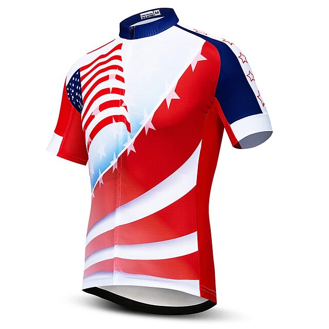  21Grams Men's Cycling Jersey Short Sleeve Bike Top with 3 Rear Pockets Mountain Bike MTB Road Bike Cycling Breathable Quick Dry Moisture Wicking Reflective Strips Red Blue Stripes American / USA Eagle