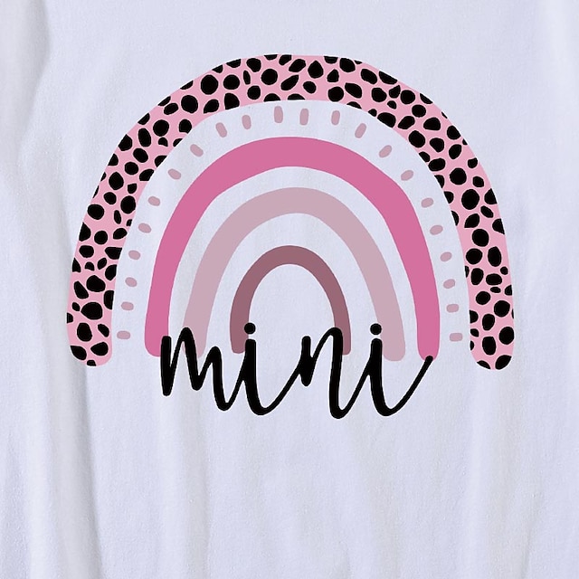 Baby & Kids Matching Outfits | Mommy and Me T shirt Tops Rainbow Leopard Letter Daily Print White Gray Pink Short Sleeve Basic M