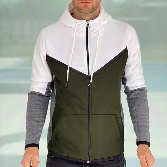 Mens Clothing Mens Hoodies & Sweatshirts | Mens Pullover Hoodie Sweatshirt Zip Up Hoodie Sweatshirt Color Block Zipper Casual Da