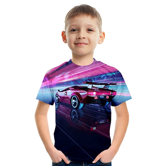 Baby & Kids Boys Clothing | Kids Boys T shirt Short Sleeve 3D Print Car Crewneck Purple Children Tops Spring Summer Active Fashi