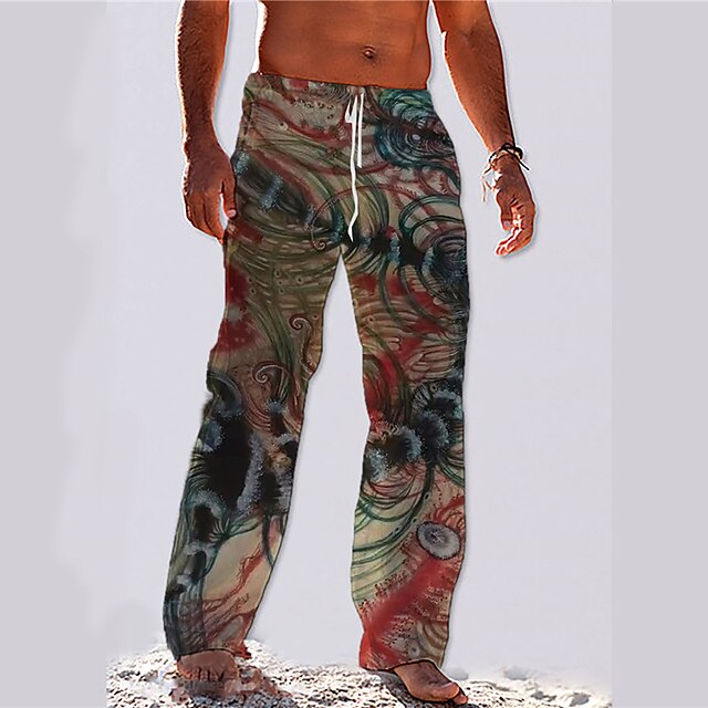  Men's Trousers Beach Pants Drawstring Elastic Waist 3D Print Abstract Graphic Prints Comfort Soft Casual Daily Fashion Designer Red / Elasticity