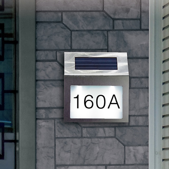 Solar House Number LED Address Sign Address Plaque Stainless Steel Door Number Light Outdoor