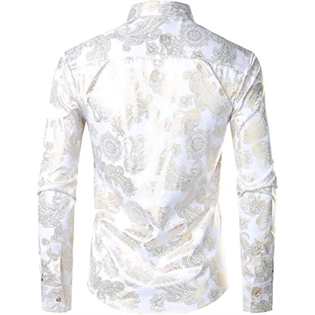 Mens Clothing Mens Shirts | Mens Shirt Floral Turndown Party Daily Button-Down Long Sleeve Tops Casual Fashion Comfortable White