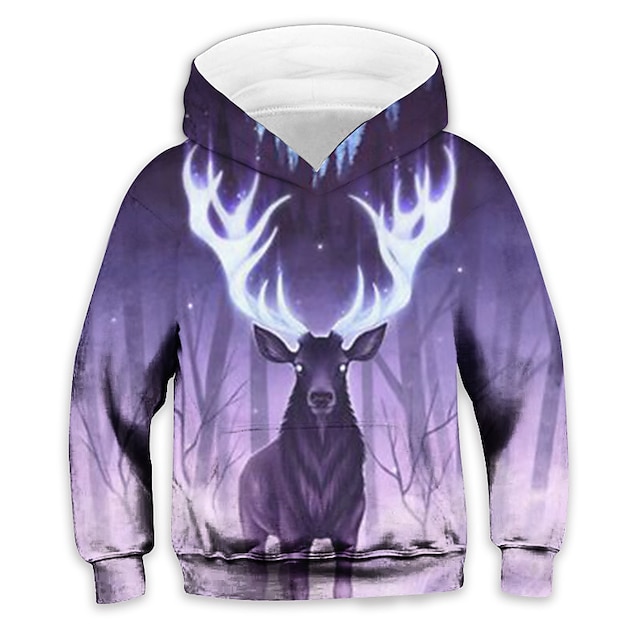 Baby & Kids Boys Clothing | Kids Boys Hoodie Long Sleeve 3D Print Elk Animal Pocket Purple Children Tops Fall Spring Active Fash