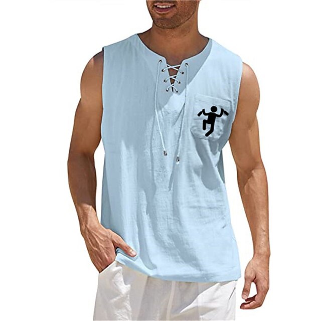 Mens Clothing Mens Shirts | Mens Shirt Hot Stamping Cartoon Graphic Patterned V Neck Street Casual Lace up Print Sleeveless Tops