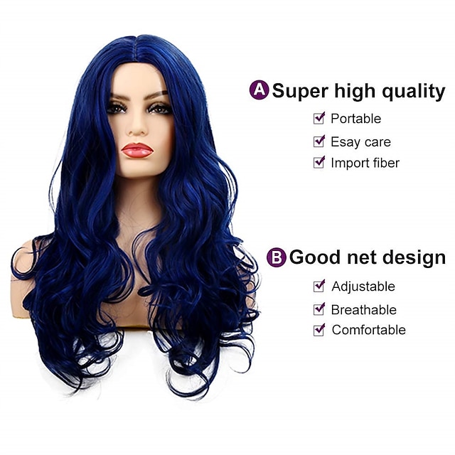 Blue Wigs for Women Long Curly Wavy Middle Part Synthetic Natural