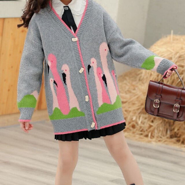 Baby & Kids Girls Clothing | Kids Girls Coat Long Sleeve Gray Animal Fall Spring Active Daily 4-13 Years - NF16631