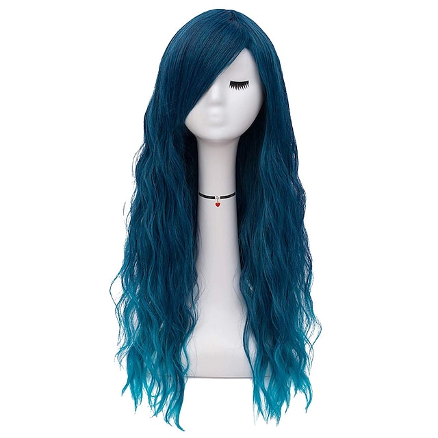 Beauty & Hair Wigs & Hair Pieces | Wig Blue Ladies Long Curls for Women with Bangs Ombre Wavy / Curly Natural Wig Cosplay Everyd