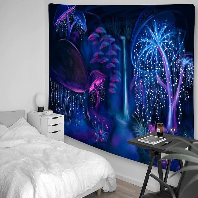 Home & Garden Home Decor | Fluorescent Tapestry Jellyfish Psychedelic Night Light Hanging Cloth Wall Hanging Live Broadcast Back