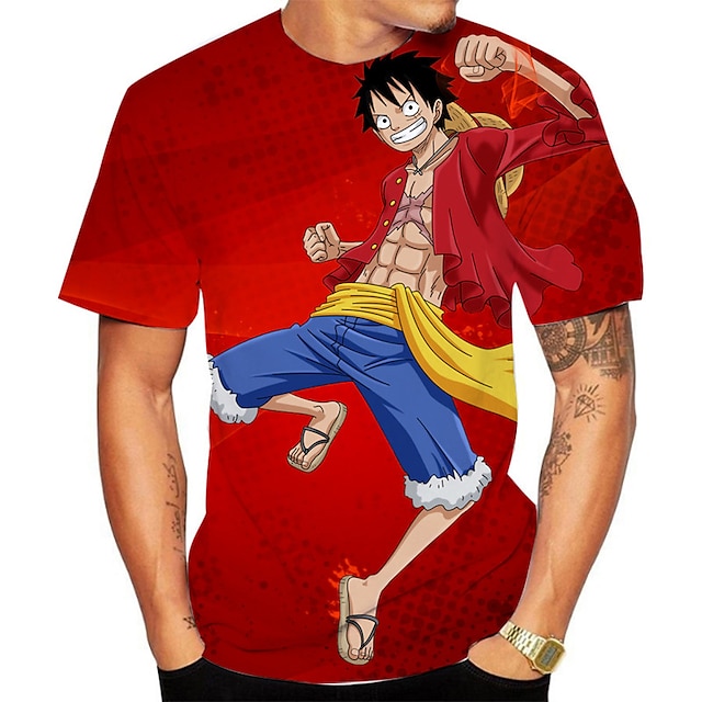  One Piece Monkey D. Luffy T-shirt Animé Tecknat Anime 3D 3D Harajuku Grafisk Till Par Herr Dam Vuxna Tillbaka till Skolan 3D-utskrift
