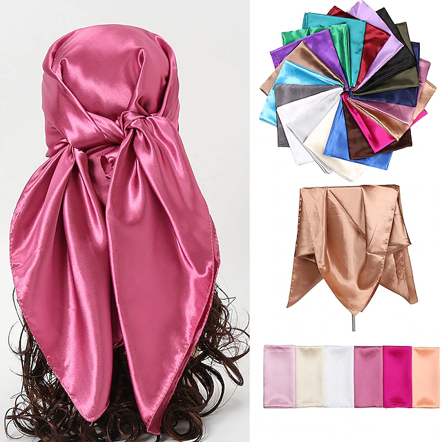 1pcs 90*90cm Solid Colors Neckerchief Hijab Scarf For Women Silk Satin Headband Hair Scarves Female Square Shawls Head Scarfs For Ladies 31