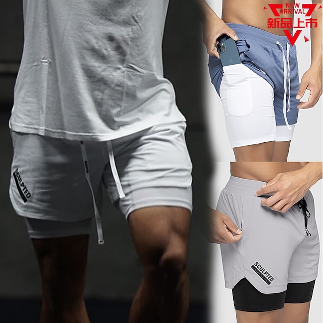 Mens Clothing Mens Bottoms | Mens Classic Style Fashion Active Shorts 2 in 1 Elastic Drawstring Design Short Pants Sports Outdoo