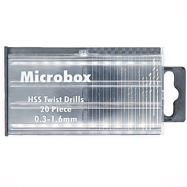  20本/セット0.3mm-1.6mmミニ高速度鋼ツイストドリルビットセットマイクロhssドリルビットセットケース付き