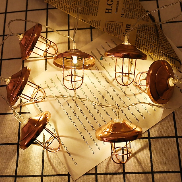  vintage lanterne led strenglys 1,5m 10leds batteri/usb-drevet jernlampeskjerm julebryllupsfest hjem festlig dekorasjon