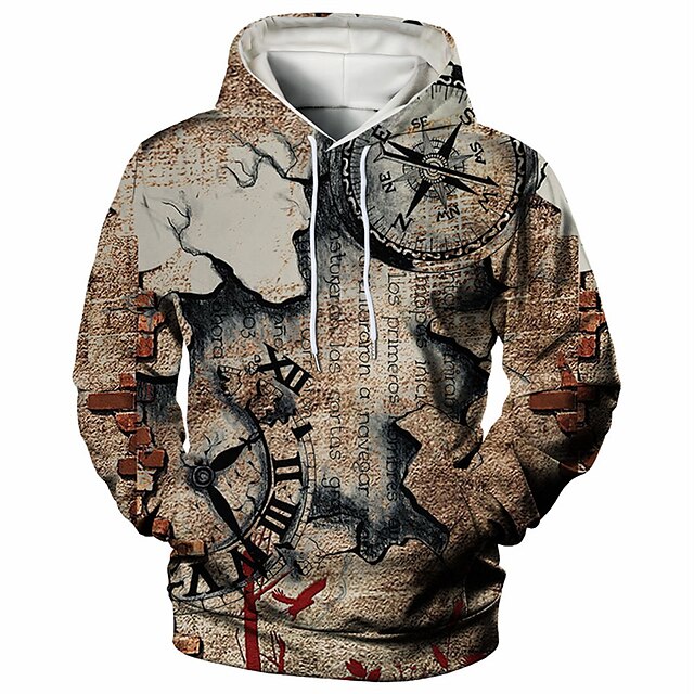 Mens Clothing Mens Hoodies & Sweatshirts | Mens Unisex Pullover Hoodie Sweatshirt Graphic Prints Clock Print Daily Sports 3D Pri