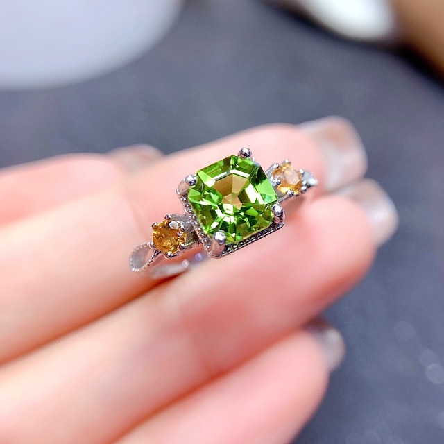 Shoes & Bags Fashion Accessories | LUCKY DOLL 2 Carat Princess Diamond Imitation Olive Green Zircon Opening Ring LKMSR348 - ZO44