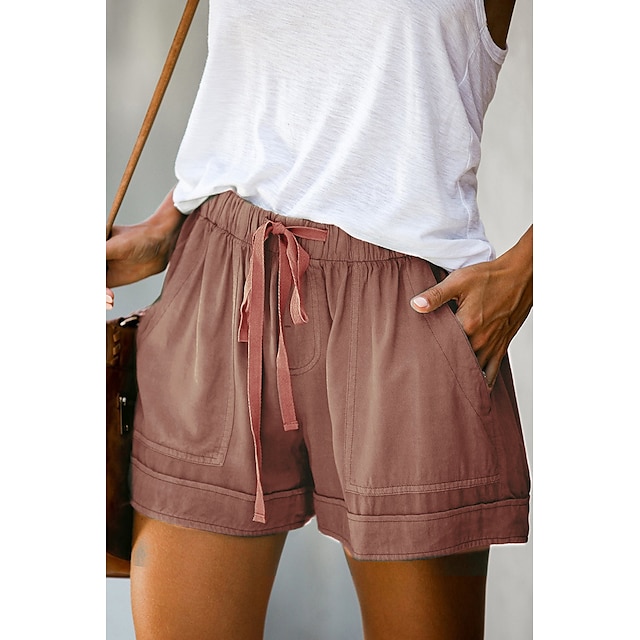  Women's Shorts Drawstring Pocket Plain Daily Regular Summer Green Black Pink Orange Red