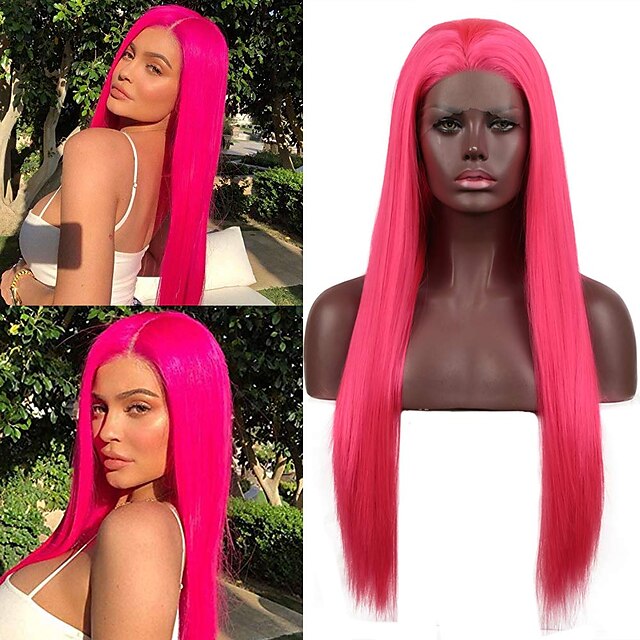 Beauty & Hair Wigs & Hair Pieces | Synthetic Lace Wig kinky Straight Style 12-26 inch Rose Pink Middle Part 13*2.5 lace front Wi