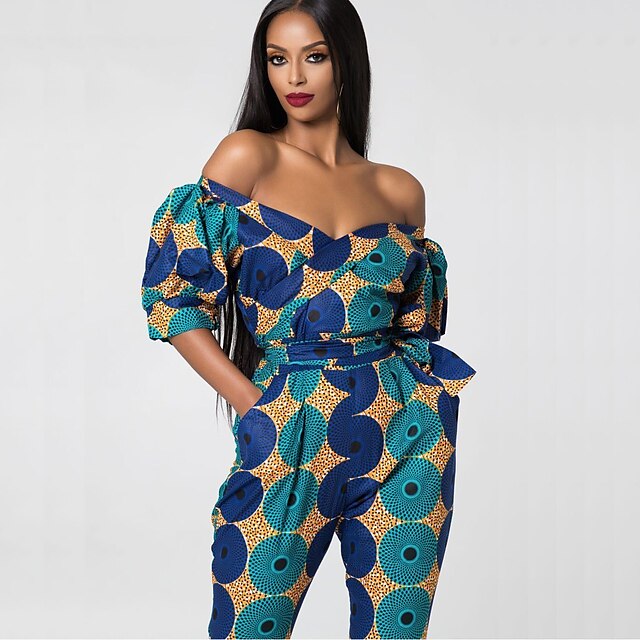 Toys & Hobbies Cosplay & Costumes | Main Actress Adults Womens African Print Kitenge Off Shoulder Boho Dress Jumpsuit Modern Afr