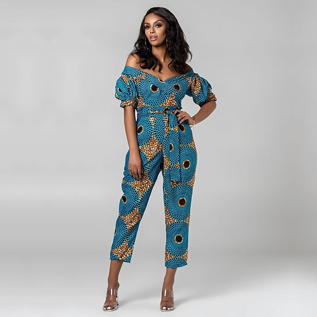 Toys & Hobbies Cosplay & Costumes | Main Actress Adults Womens African Print Kitenge Off Shoulder Boho Dress Jumpsuit Modern Afr