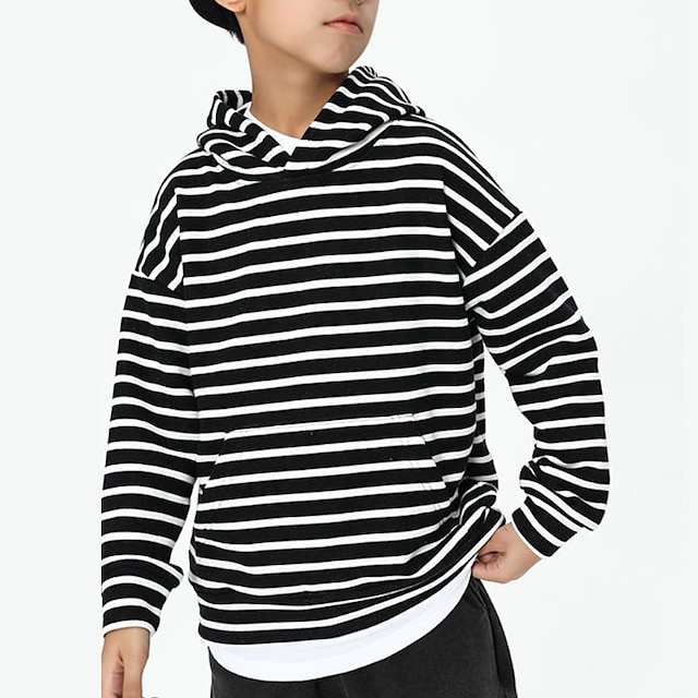 Baby & Kids Boys Clothing | Kids Boys Sweatshirt Long Sleeve Stripe Black Blue Children Tops Fall Spring Active Daily School Dai