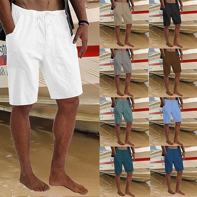  Homme Short en lin Short d'été Poche Cordon Taille elastique Plein Confort Extérieur du quotidien Sortie Mélange de Lin & Coton Mode Vêtement de rue Safran des Indes Noir