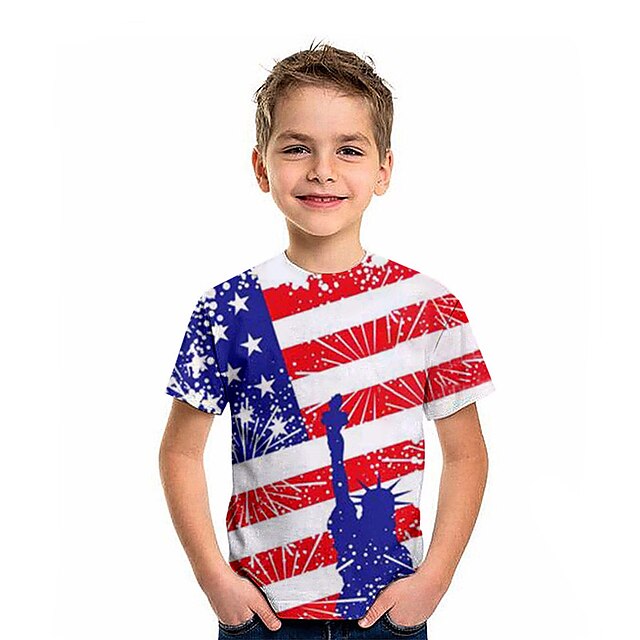 Baby & Kids Boys Clothing | Kids Boys American Independence Day T shirt Short Sleeve 3D Print Flag Crewneck Blue Children Tops S