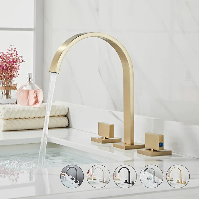 Widespread Bathroom Sink Mixer Faucet, High Arc Basin Taps 3 Hole 2 Handle Basin Tap Deck Mounted, Y-shape Quick Connect ashroom Vessel Water Tap with Cold Hot Hose 9