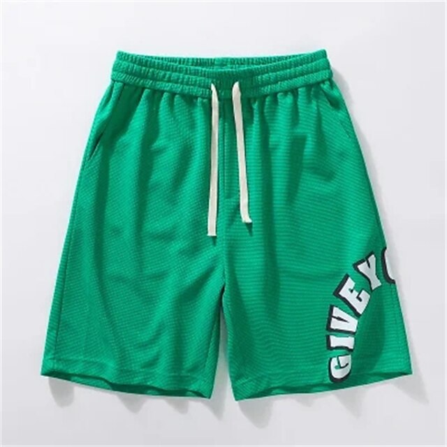 Mens Clothing Mens Bottoms | Mens Casual Shorts Knee Length Pants Casual Daily Inelastic Letter Mid Waist Green White Black Gray