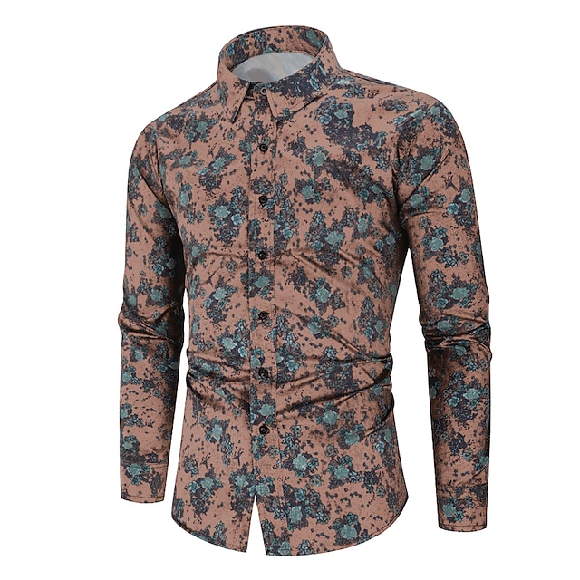 Mens Clothing Mens Shirts | Mens Shirt Floral Geometric Classic Collar Party Casual Print Long Sleeve Tops Ethnic Style Casual W