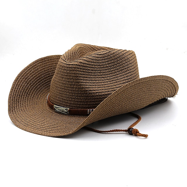 Men's Unisex Straw Hat Sun Hat Panama Hat Fedora Trilby Hat Black White ...