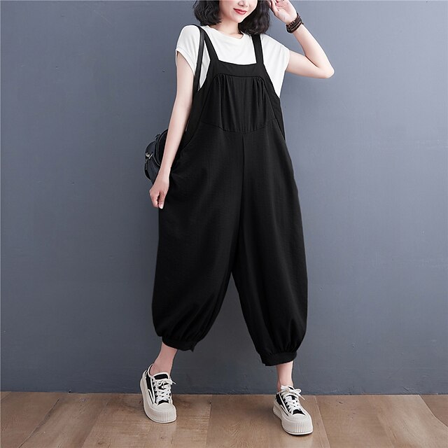 Womens Clothing Womens Bottoms | Womens Fashion Jumpsuit Rompers Side Pockets Ankle-Length Pants Casual Weekend Inelastic Color 