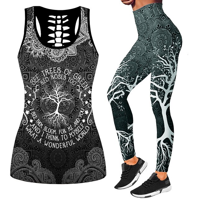 Sports & Outdoors Exercise, Fitness & Yoga | Womens 2pcs Yoga Suit Summer 2 Piece Floral / Botanical Cropped Leggings Tank Top C